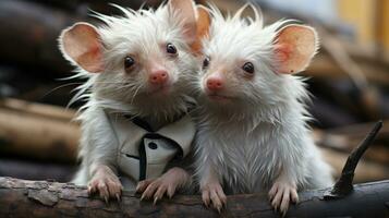 Foto von herzzerreißend zwei mit Haube Ratten mit ein Betonung auf Ausdruck von Liebe. generativ ai