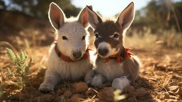 Foto von herzzerreißend zwei Esel mit ein Betonung auf Ausdruck von Liebe. generativ ai