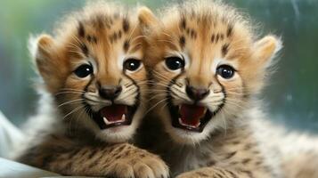 Foto von herzzerreißend zwei Geparden mit ein Betonung auf Ausdruck von Liebe. generativ ai