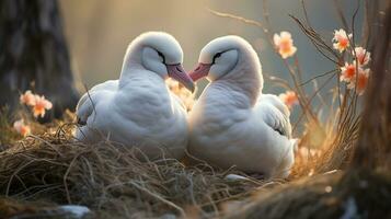 Foto von herzzerreißend zwei Albatros mit ein Betonung auf Ausdruck von Liebe. generativ ai