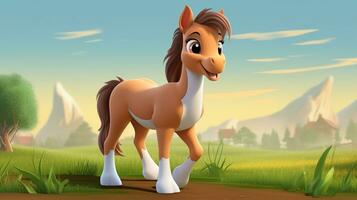 ein süß wenig Pferd im Disney Karikatur Stil. generativ ai foto