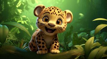 ein süß wenig Jaguar im Disney Karikatur Stil. generativ ai foto