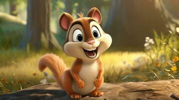 ein süß wenig Chipmunk im Disney Karikatur Stil. generativ ai foto