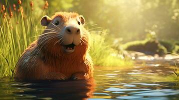 ein süß wenig Capybara im Disney Karikatur Stil. generativ ai foto