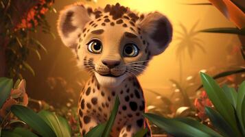 ein süß wenig afrikanisch Leopard im Disney Karikatur Stil. generativ ai foto