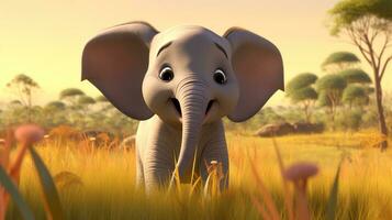 ein süß wenig afrikanisch Elefant im Disney Karikatur Stil. generativ ai foto