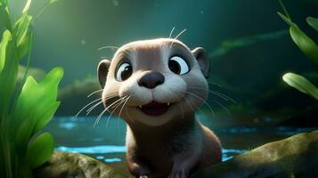 ein süß wenig Otter im Disney Karikatur Stil. generativ ai foto