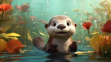 ein süß wenig Otter im Disney Karikatur Stil. generativ ai foto