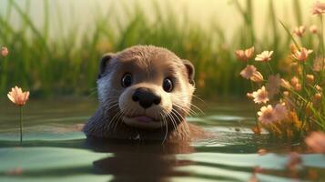 ein süß wenig Otter im Disney Karikatur Stil. generativ ai foto