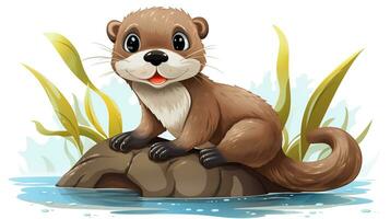 ein süß wenig Otter im Vektor Stil. generativ ai foto