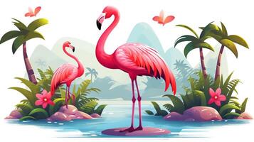 ein süß wenig Flamingo im Vektor Stil. generativ ai foto