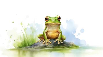 ein süß wenig Frosch im Aquarell Stil. generativ ai foto