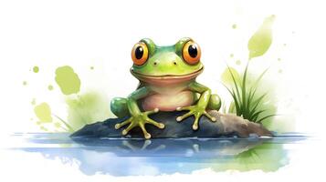 ein süß wenig Frosch im Aquarell Stil. generativ ai foto