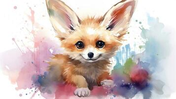 ein süß wenig fennec Fuchs im Aquarell Stil. generativ ai foto