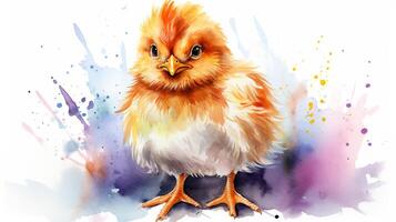 ein süß wenig Bantam- Hähnchen im Aquarell Stil. generativ ai foto