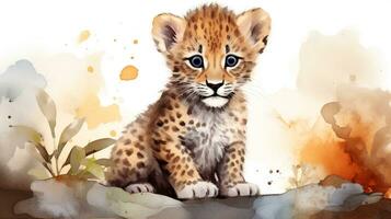 ein süß wenig afrikanisch Leopard im Aquarell Stil. generativ ai foto