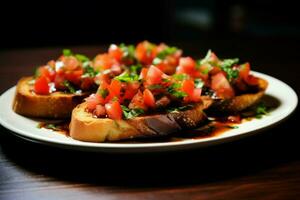 pikant Bruschetta Tomate Vorspeise. generieren ai foto