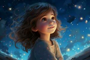 einfallsreich Astronom Kind sternenklar Himmel Nacht. generieren ai foto