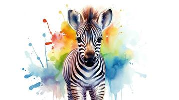 ein süß wenig Zebra im Aquarell Stil. generativ ai foto