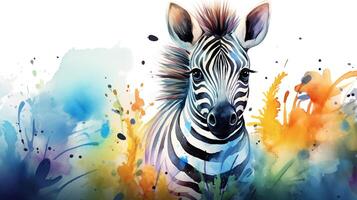 ein süß wenig Zebra im Aquarell Stil. generativ ai foto