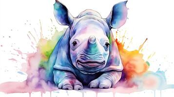 ein süß wenig Nashorn im Aquarell Stil. generativ ai foto