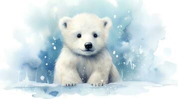 ein süß wenig Polar- Bär im Aquarell Stil. generativ ai foto