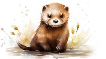 ein süß wenig Otter im Aquarell Stil. generativ ai foto