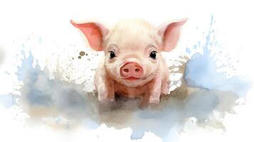 ein süß wenig Schwein im Aquarell Stil. generativ ai foto