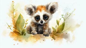 ein süß wenig Lemur im Aquarell Stil. generativ ai foto