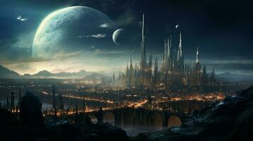 ein Stadt mit ein Planet im das Mitte foto