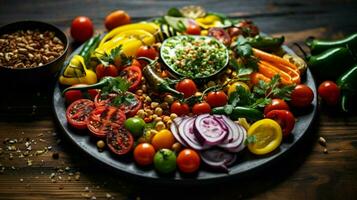 ein bunt Vegetarier Mahlzeit mit frisch Gemüse und heilen foto