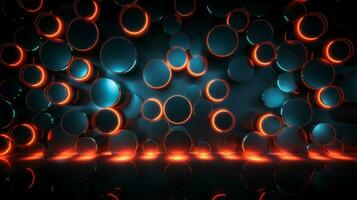 abstrakt glühend Kreise erleuchten dunkel Nachtclub Wände foto