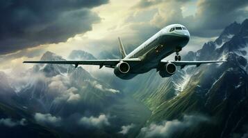 Flugzeug fliegend Über Berg Angebot beim hoch Geschwindigkeit foto