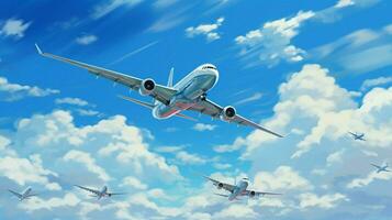 Flugzeuge hochfliegend im das Blau Himmel Luxus Reisen foto