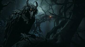 Tier im gespenstisch Wald unter Mondlicht böse Schnabel foto