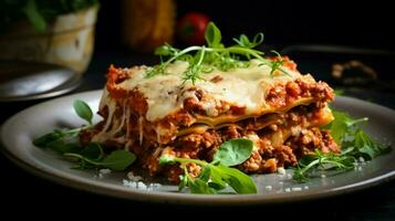 gebacken Lasagne mit Gourmet Italienisch Bolognese Soße foto