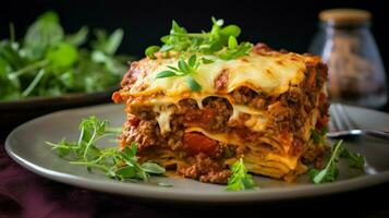 gebacken Lasagne mit Gourmet Italienisch Bolognese Soße foto