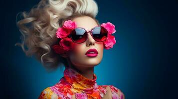 Schönheit im Sonnenbrille Mode Modell- sinnlich Porträt foto