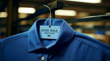 Blau Hemd Etikette Zeichen symbolisiert Männer Mode foto