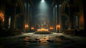 katholisch Altar Innerhalb uralt Monument beleuchtet beim Nacht foto