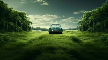 Auto Fahren auf Grün Gras umgeben durch Natur foto