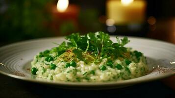 schließen oben von ein Gourmet Vegetarier Risotto mit frisch foto