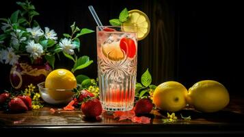 Cocktail mit Zitrone Limette und Erdbeere Dekoration foto