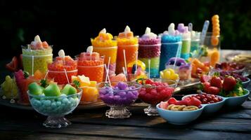 bunt Süßigkeiten Dessert bringt Freude zu ein Sommer- Party feiern foto