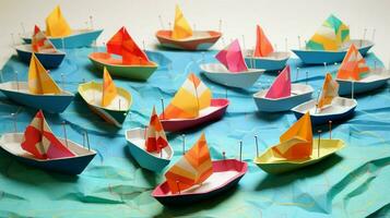 bunt Papier Boote segeln gegenüber Erfolg im einfallsreich foto