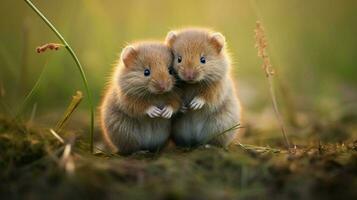 süß Säugetier klein und flauschige Sitzung im Natur grasig foto