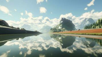 Fahren durch still Berg Landschaft reflektieren foto