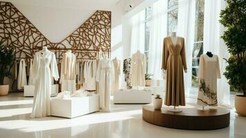 elegant Kleidung Sammlung im modern Boutique Geschäft foto