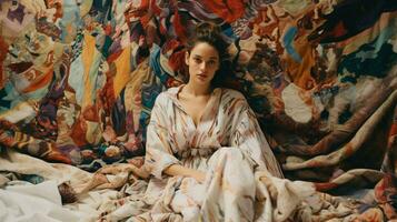 Mode Künstler Schneider unordentlich Textil- Muster drinnen foto