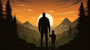 Vater und Sohn Stehen im Natur Silhouette foto